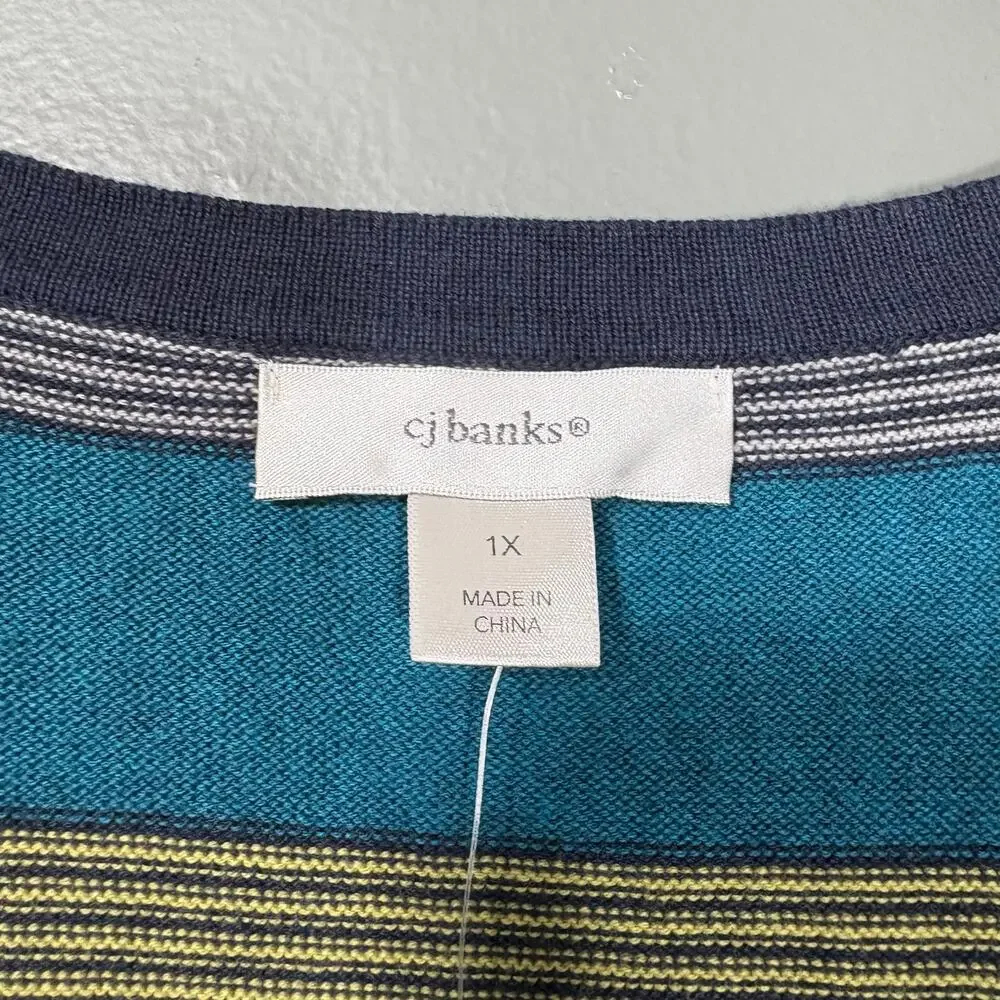 CJ Banks NWT Blue Striped Preppy Academia Cardigan Sweater - 1X - Women's Plus